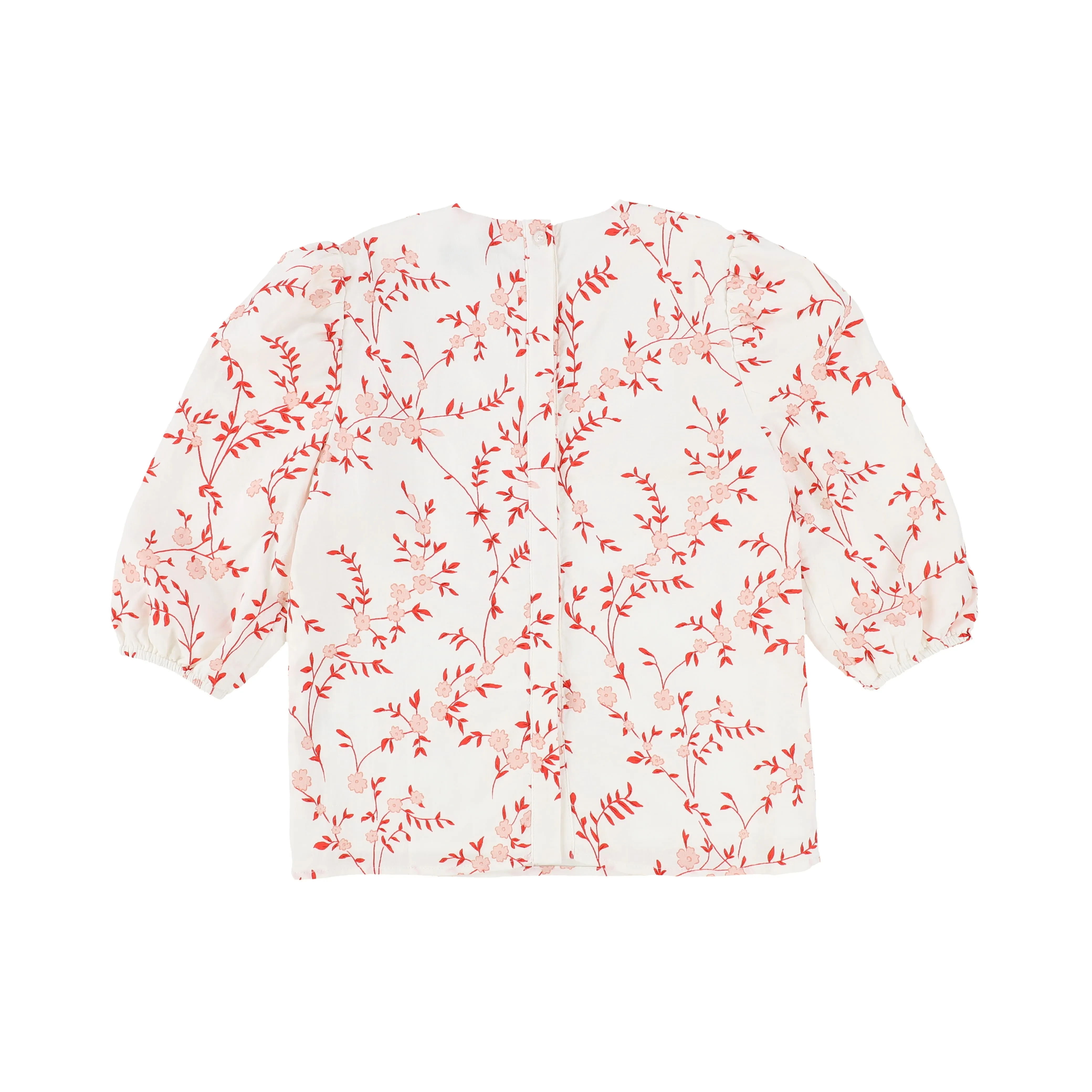 BAMBOO PINK FLORAL LINEN BUTTON BACK BLOUSE [Final Sale]