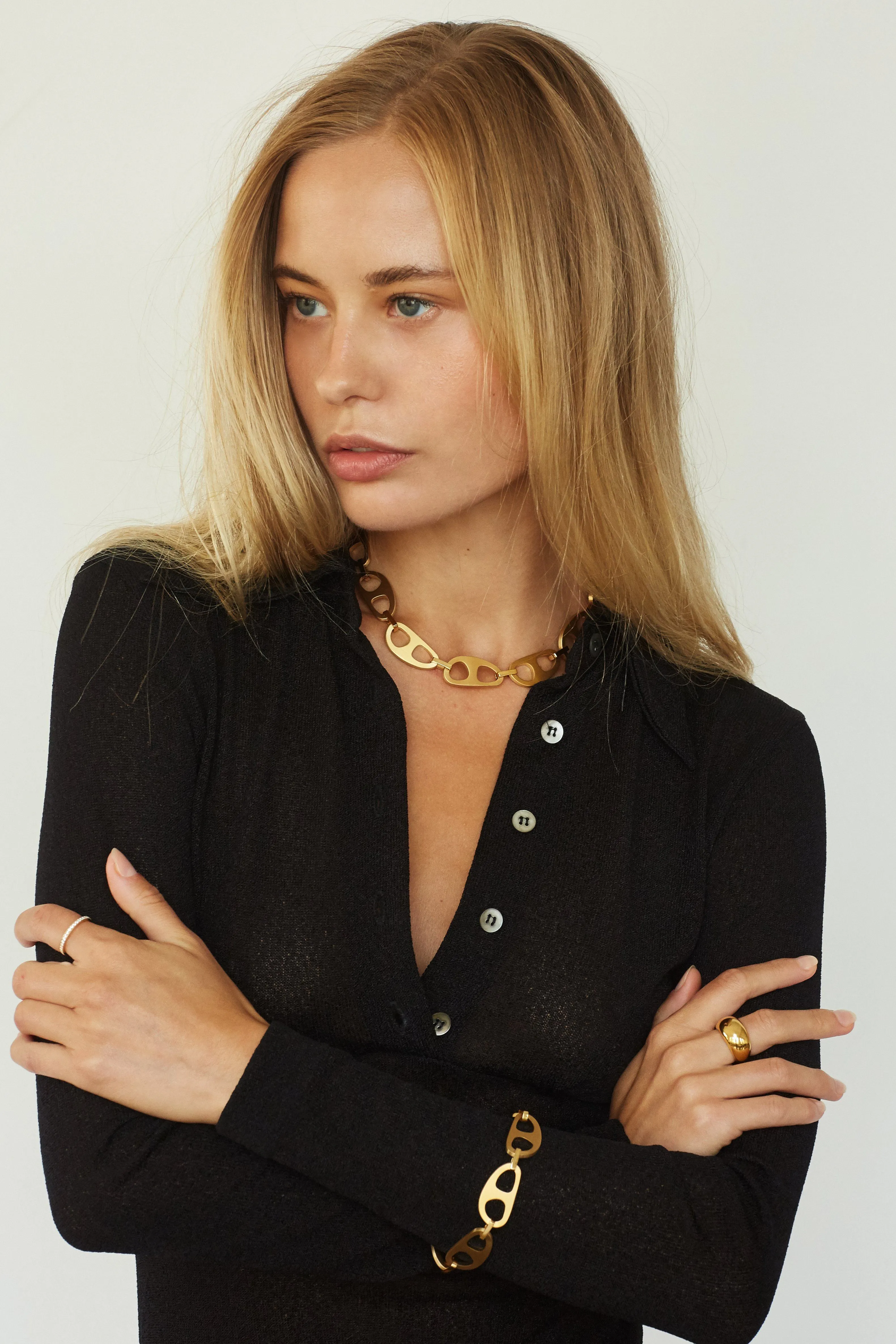 Gold Brushed Tab Necklace