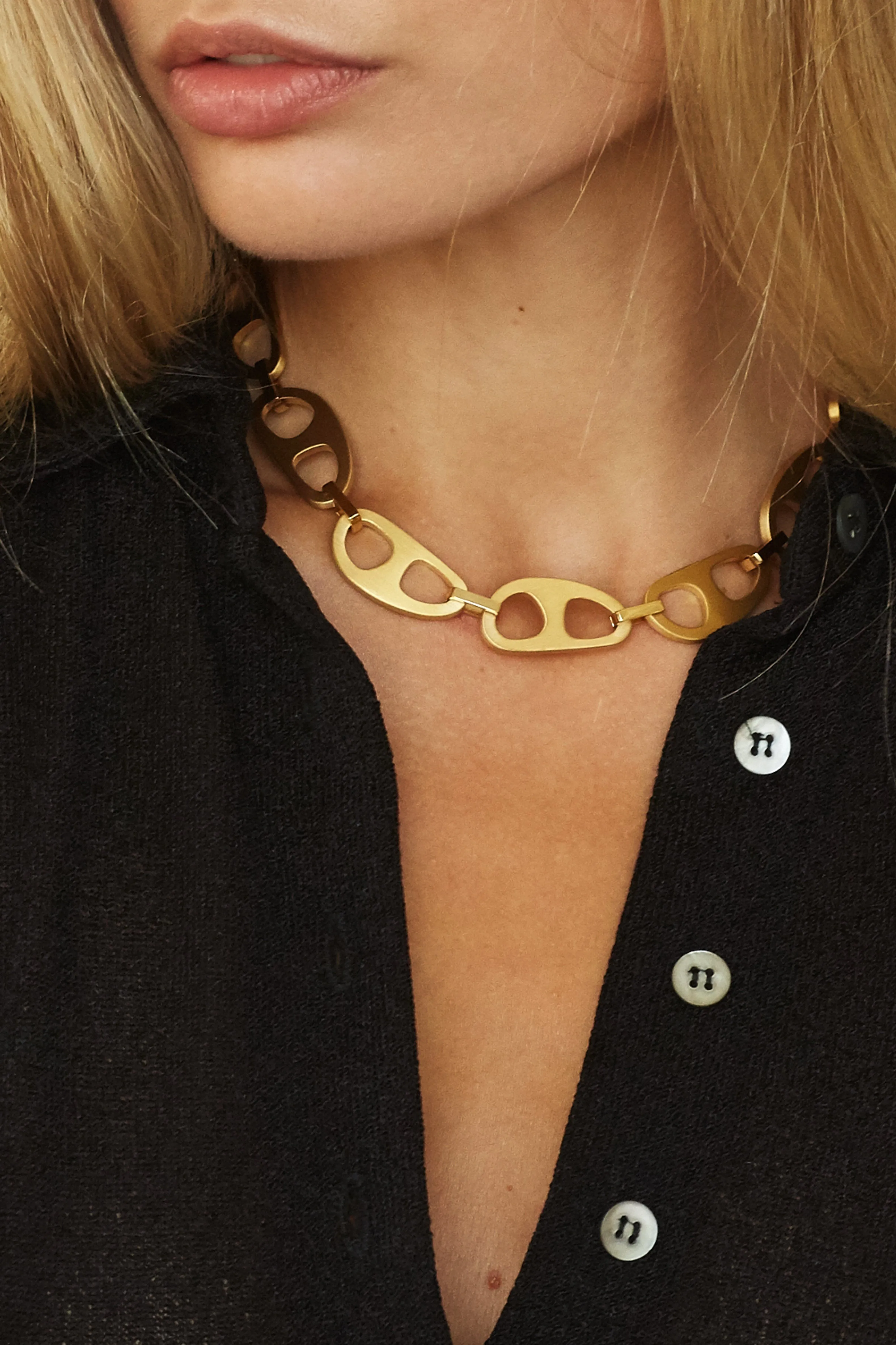 Gold Brushed Tab Necklace