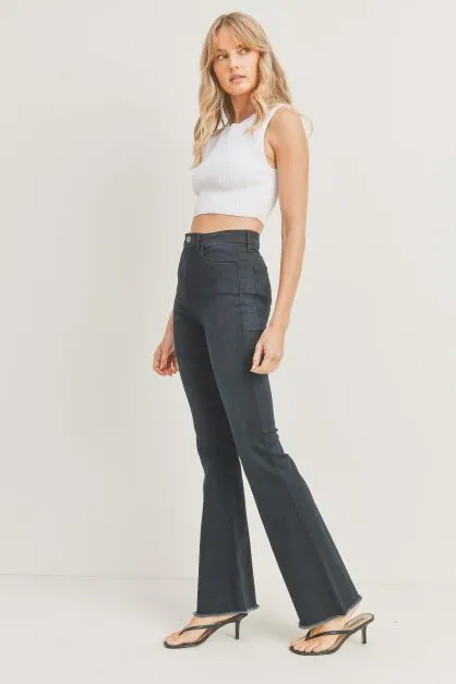HIGH RISE FLARE JEANS WITH FRAY