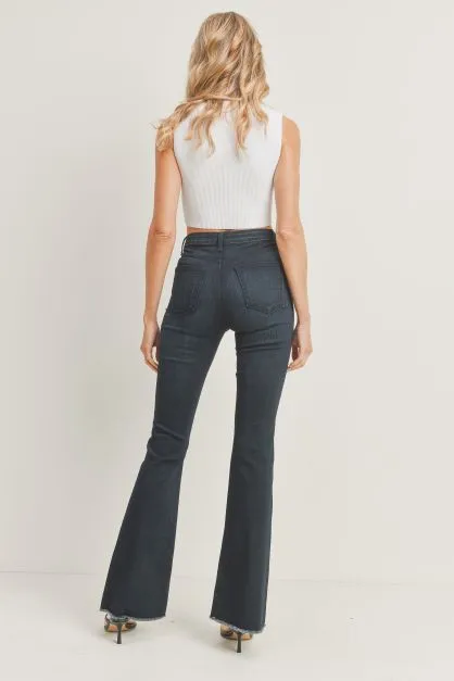 HIGH RISE FLARE JEANS WITH FRAY