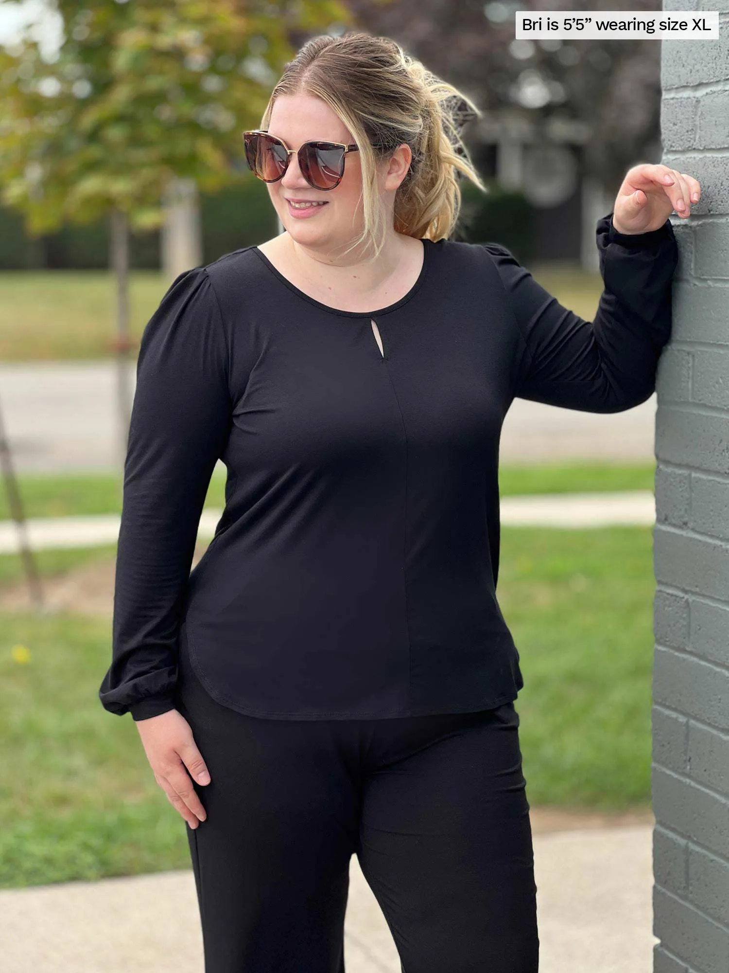 Janette puff sleeve reversible neckline blouse - FINAL SALE