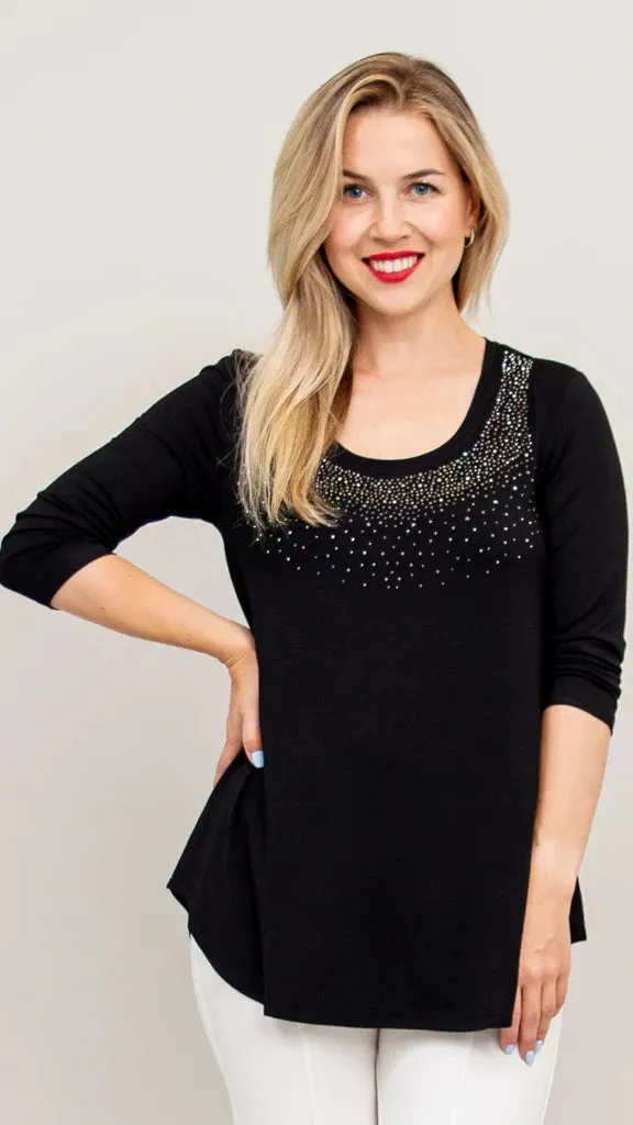 Jazz 3/4 Slv Top, Black Diamond, Bamboo