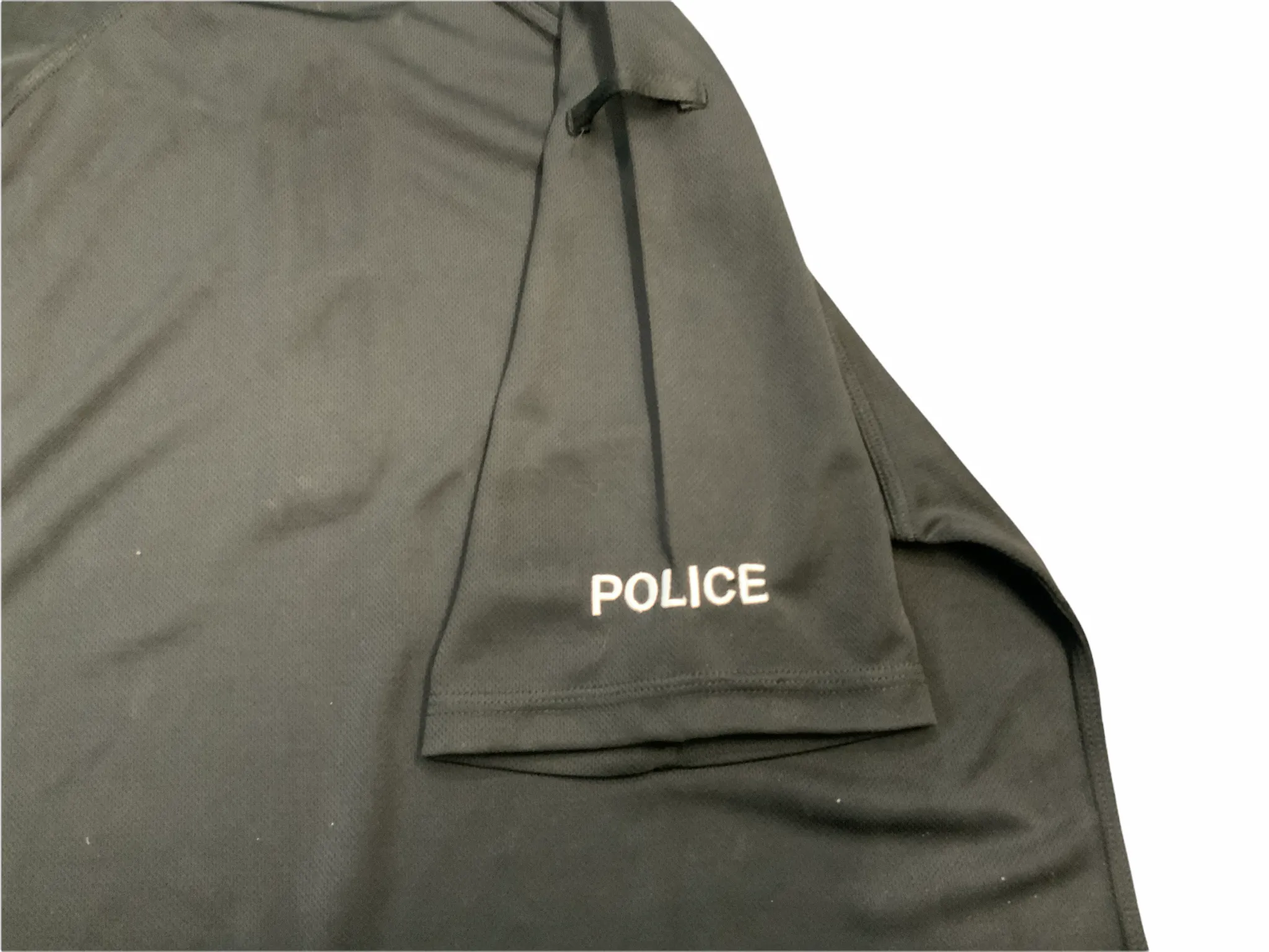 Male Black Police Branded Breathable Short Sleeve Wicking Shirt Top