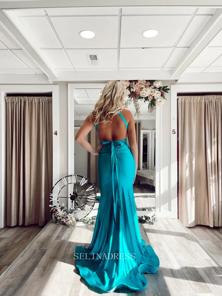 Mermaid Blue Long Prom Dress Ruffles Sexy Formal Dresses Evening Dress KPY039