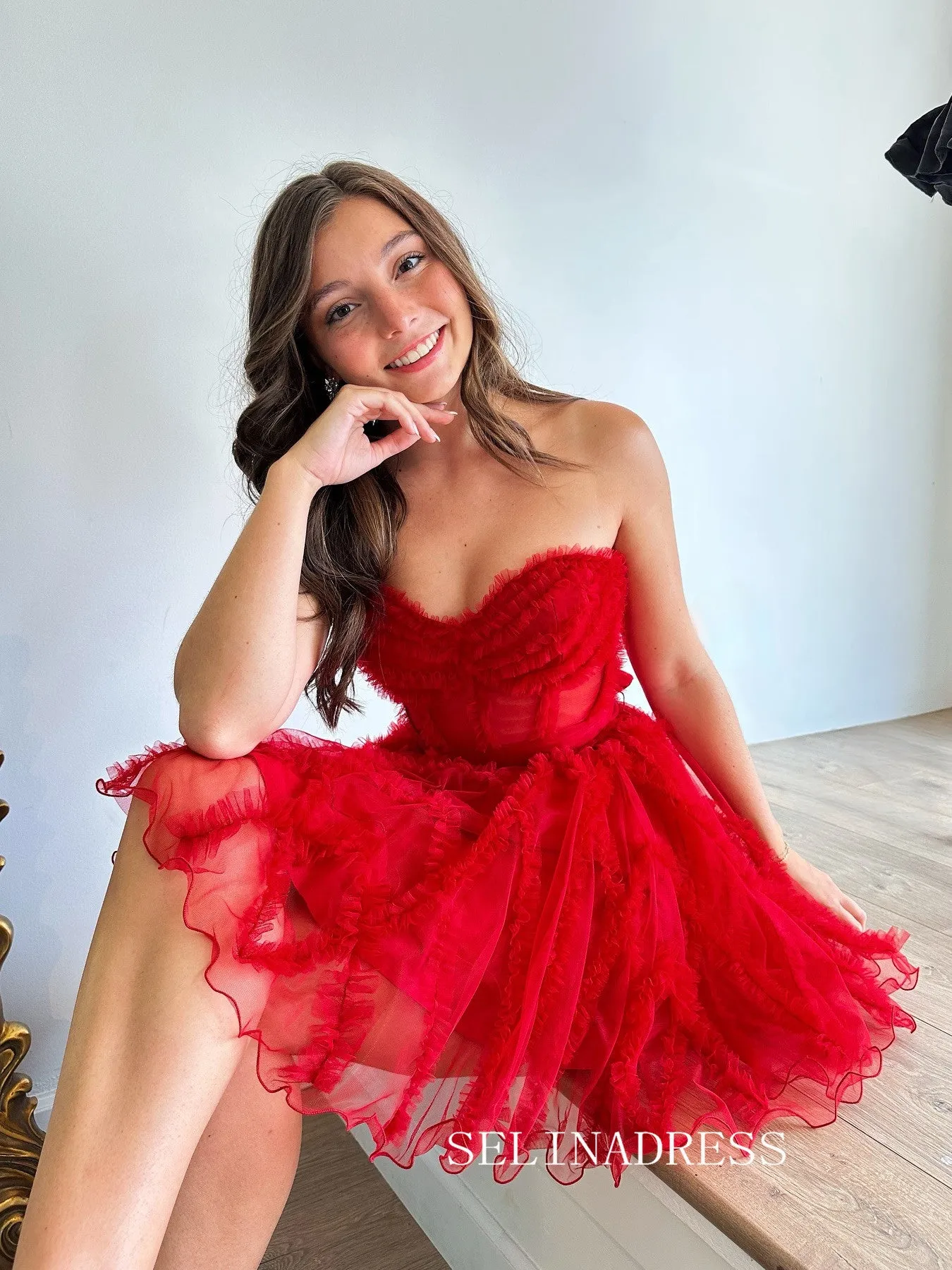 Red Sweetheart Homecoming Dresses Cute Hoco Dress #TKL2345