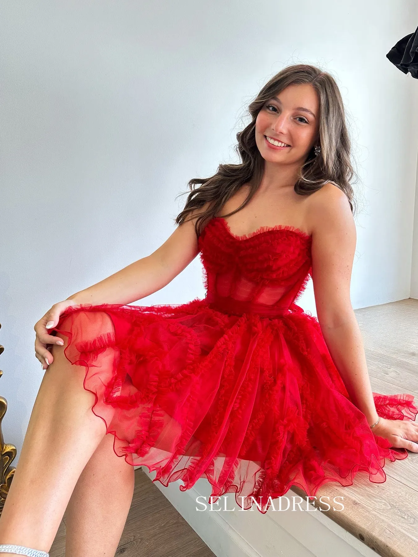 Red Sweetheart Homecoming Dresses Cute Hoco Dress #TKL2345