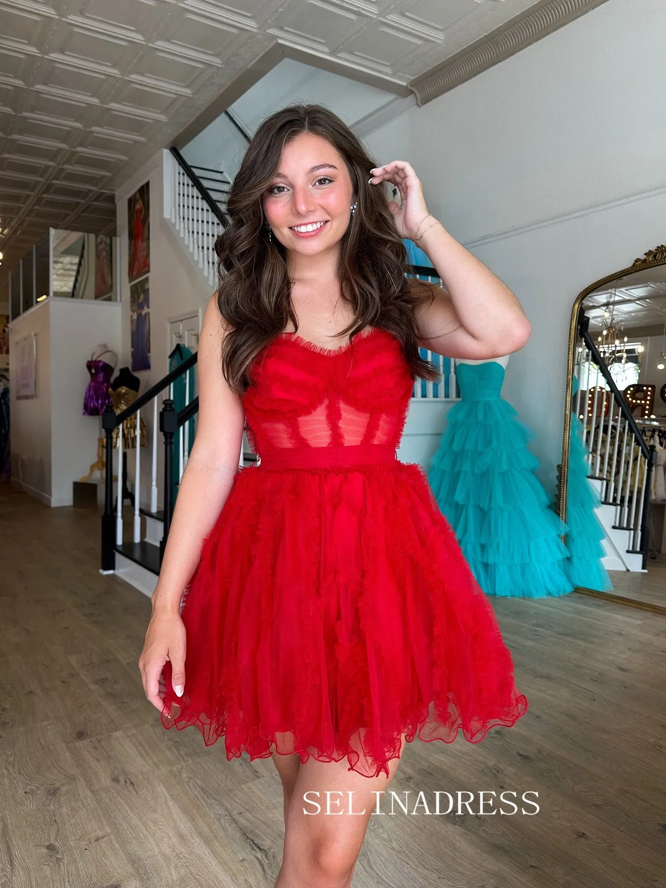 Red Sweetheart Homecoming Dresses Cute Hoco Dress #TKL2345