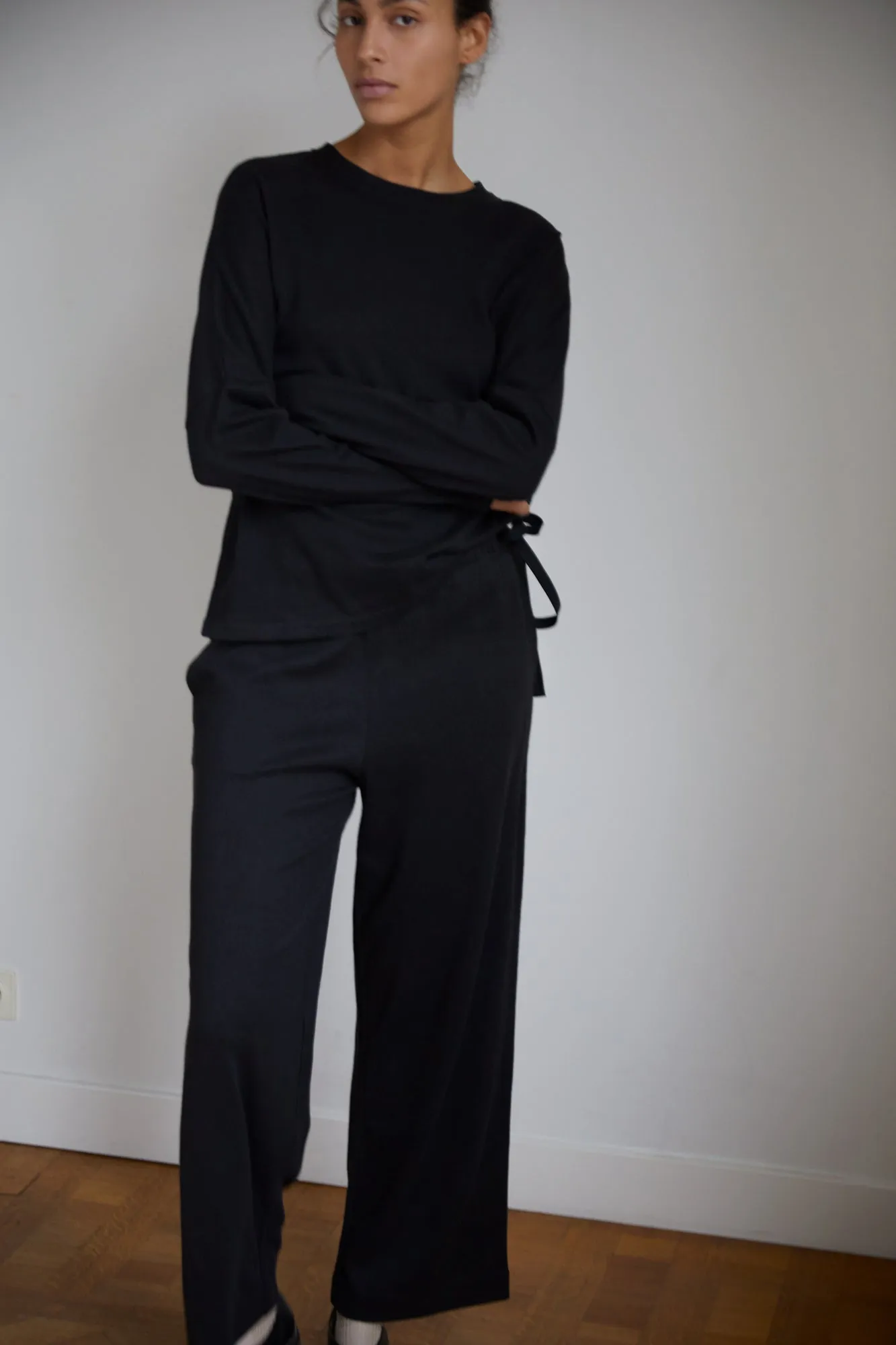 the long sleeve jersey top - black