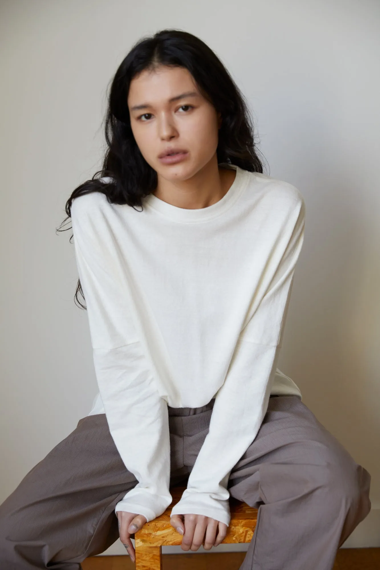 the long sleeve jersey top - bone