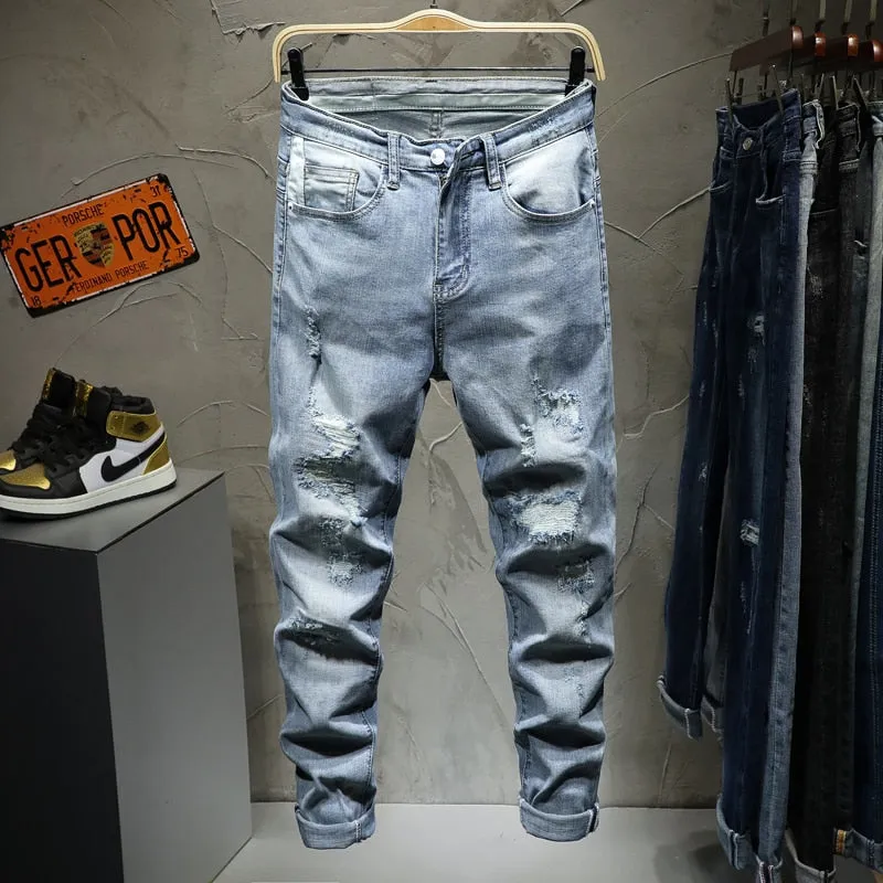 West Louis Ripped Distressed Brand Men Jeans