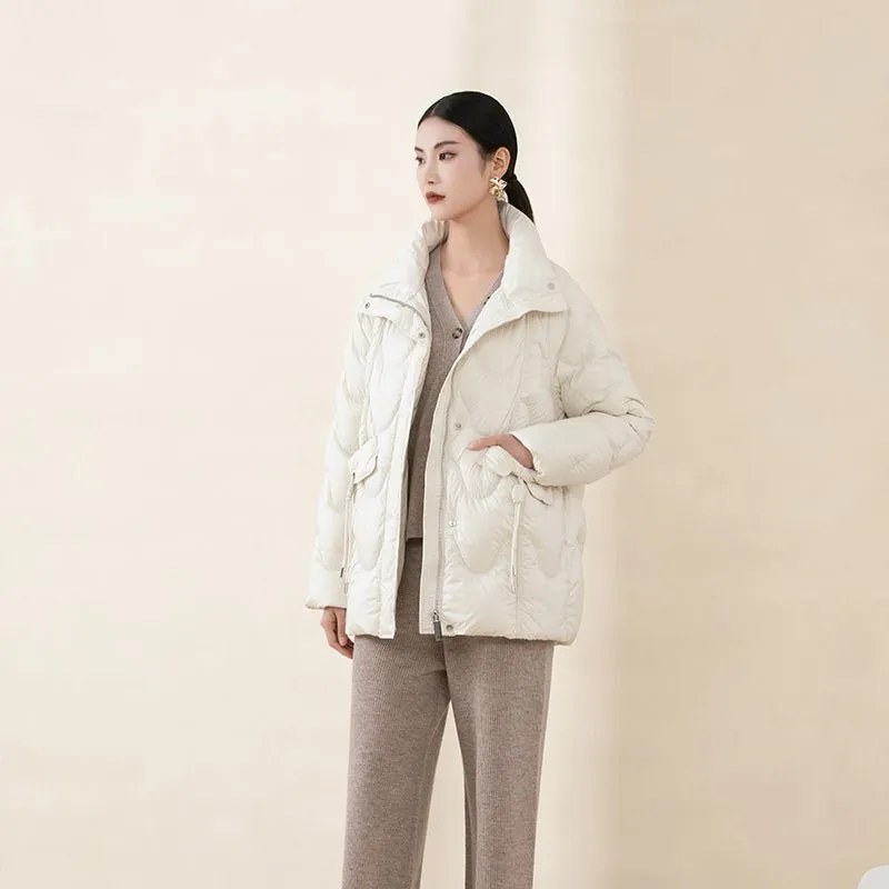 White Down Jacket with Big Pocket