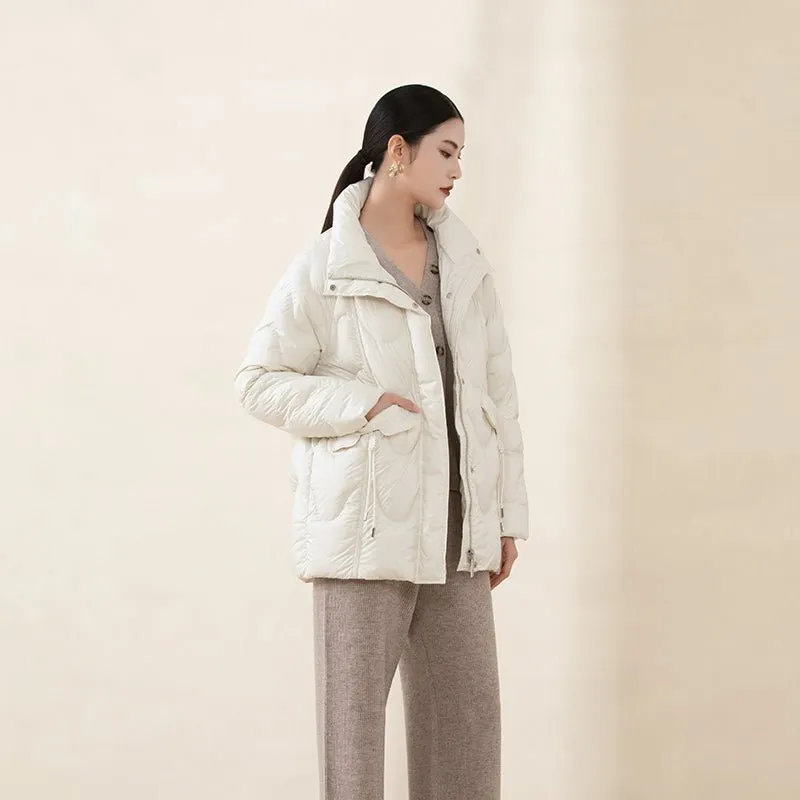 White Down Jacket with Big Pocket