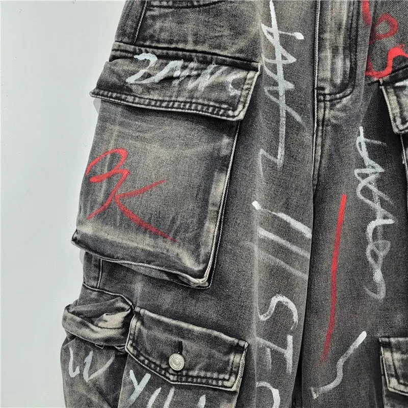 Women's Graffiti High-Waisted Cargo Baggy Jeans